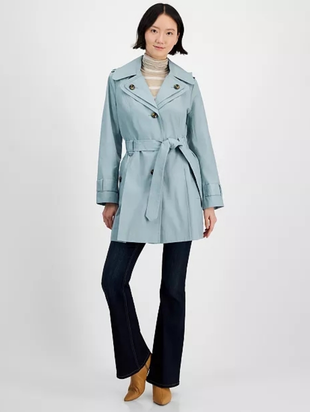 London Fog Women's Light Blue Lime Hooded Trench Coat